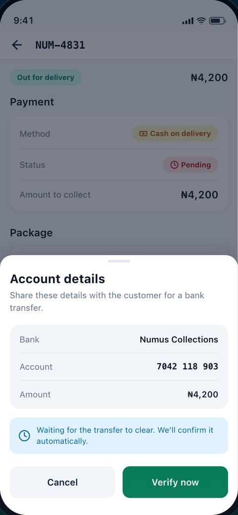 The driver app recording the payment collected on delivery